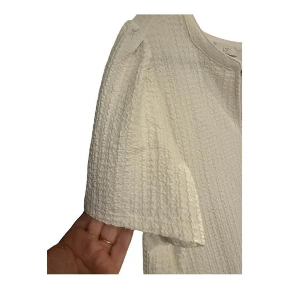 LOFT Cream Flutter Sleeve Fitted T-Shirt - Picture 4 of 8